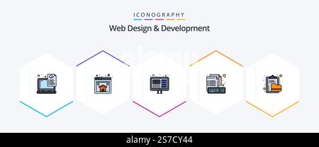 Web Design And Development 25 FilledLine icon pack including archive. keyboard. design. creative. coding Stock Vector