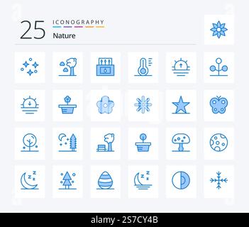 Nature 25 Blue Color icon pack including sunrise. nature. camp. weather. temperature Stock Vector