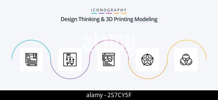 Design Thinking And D Printing Modeling Line 5 Icon Pack Including rgb. project. arrow. satanic. brosher Stock Vector