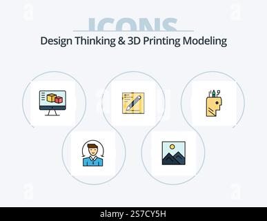 Design Thinking And D Printing Modeling Line Filled Icon Pack 5 Icon Design. monitor. idea. cleander. wirefram. wireframing Stock Vector