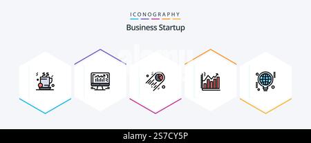Business Startup 25 FilledLine icon pack including bulb. chart. chart. business. analysis Stock Vector