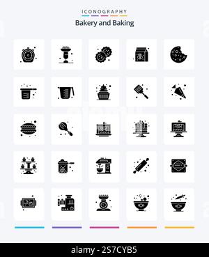 Creative Baking 25 Glyph Solid Black icon pack  Such As food. pack. cupsakes. food. cookie Stock Vector
