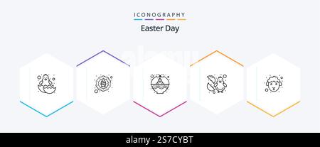 Easter 25 Line icon pack including face. easter. basket. chicken. baby chicken Stock Vector
