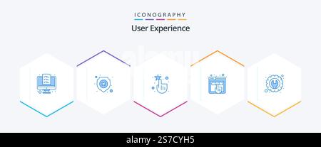 User Experience 25 Blue icon pack including settings. ux. interactive. user. experience Stock Vector