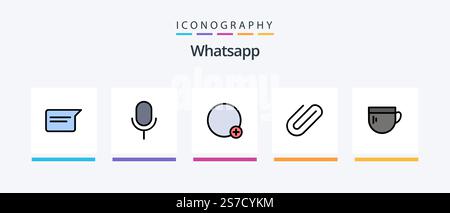 Whatsapp Line Filled 5 Icon Pack Including basic. image. image. add. attach. Creative Icons Design Stock Vector