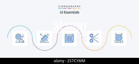 Ui Essentials Blue 5 Icon Pack Including scissors. cut. picker. event. date Stock Vector
