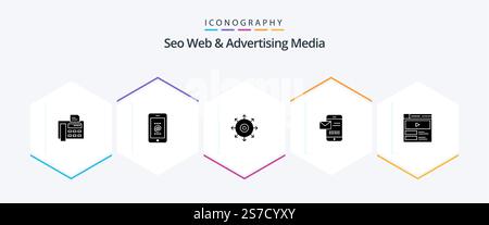 Seo Web And Advertising Media 25 Glyph icon pack including receiving sms. sms. message. success Stock Vector