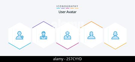 User 25 Blue icon pack including user. man. girl. woman Stock Vector