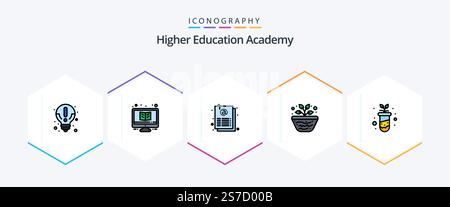 Academy 25 FilledLine icon pack including volcano. science. monitor. geography. sheet Stock Vector