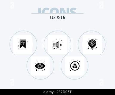 Ux And Ui Glyph Icon Pack 5 Icon Design. puzzle. idea. bookmark. sound. sound Stock Vector
