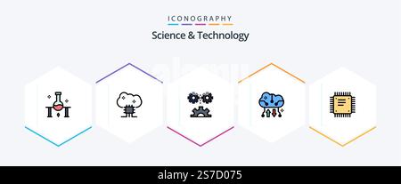 Science And Technology 25 FilledLine icon pack including cloud storage. cloud backup. cloud server. technology. engineering science Stock Vector