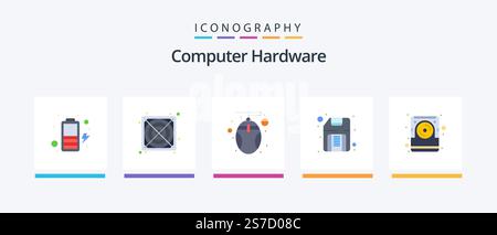 Computer Hardware Flat 5 Icon Pack Including electronic. data. mouse. computer. floppy. Creative Icons Design Stock Vector
