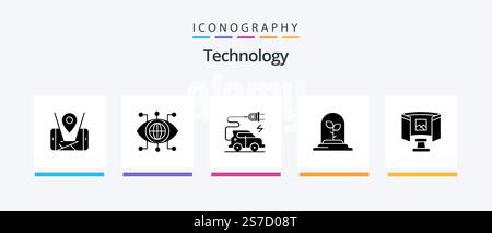 Technology Glyph 5 Icon Pack Including technology. glasses. automotive technology. future. leaf. Creative Icons Design Stock Vector