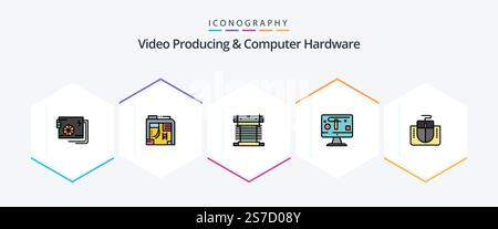 Video Producing And Computer Hardware 25 FilledLine icon pack including graphics. design. computer. computer. cpu Stock Vector