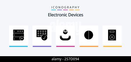 Devices Glyph 5 Icon Pack Including technology. electronics. all time. devices. digital. Creative Icons Design Stock Vector