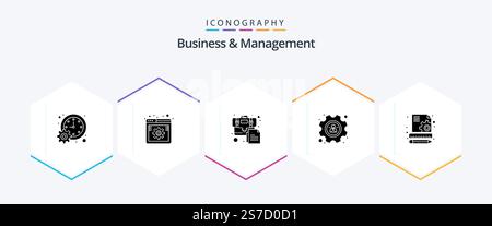Business And Management 25 Glyph icon pack including content. profile. settings. management. business Stock Vector