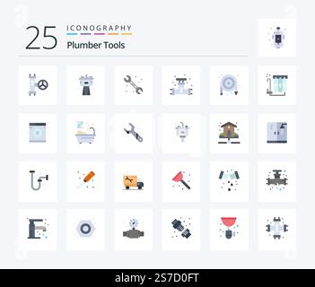 Plumber 25 Flat Color icon pack including laundry. purification. valve. filtration. plumbing Stock Vector