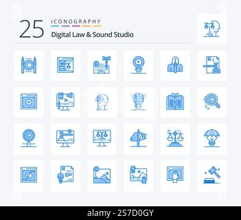 Digital Law And Sound Studio 25 Blue Color icon pack including idea. concept. law. -brand. law Stock Vector