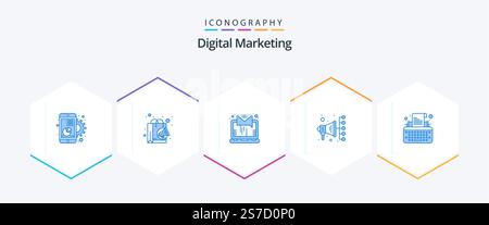 Digital Marketing 25 Blue icon pack including type. digital marketing. shopping. digital. sending Stock Vector