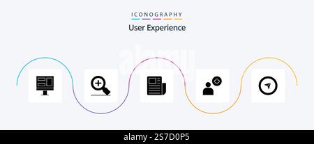 User Experience Glyph 5 Icon Pack Including . plus . add . text sheet Stock Vector