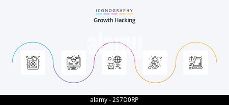 Hacking Line 5 Icon Pack Including decode. secure. bug. lock. virus Stock Vector
