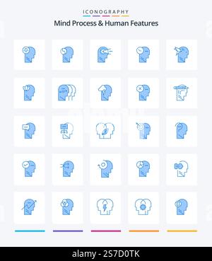 Creative Mind Process And Human Features 25 Blue icon pack  Such As imagination form. thoughts . mind. mind. head Stock Vector