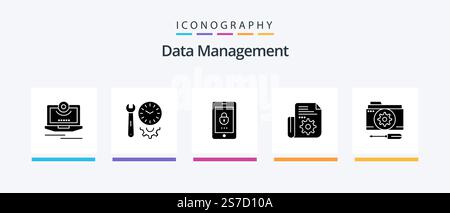 Data Management Glyph 5 Icon Pack Including . mobile . options . lock .. Creative Icons Design Stock Vector