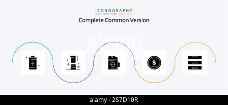 Complete Common Version Glyph 5 Icon Pack Including price. finance. maker. glass. beverage Stock Vector