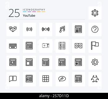 Youtube 25 Line icon pack including basic. ui. app. document. music Stock Vector