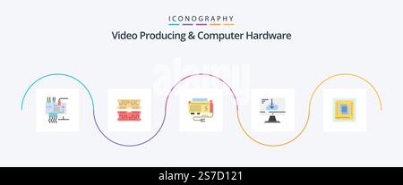 Video Producing And Computer Hardware Flat 5 Icon Pack Including install. download. dimm. cloud. power Stock Vector