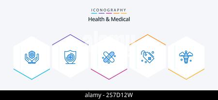 Health And Medical 25 Blue icon pack including pharmacy. medical. medical. caduceus. add Stock Vector