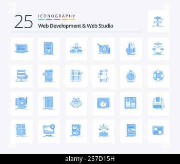Web Development And Web Studio 25 Blue Color icon pack including frame. content. listing. team. group Stock Vector