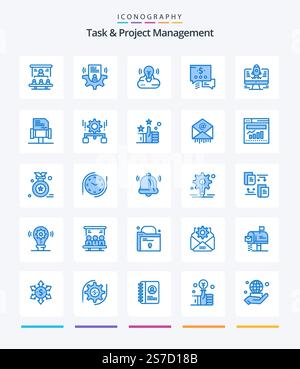 Creative Task And Project Management 25 Blue icon pack  Such As rocket. dollar. card. mail. creative campaign Stock Vector