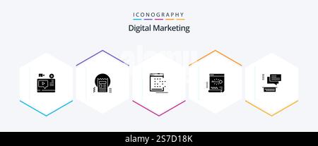 Digital Marketing 25 Glyph icon pack including login. key. news. record. network Stock Vector