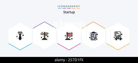 Startup 25 FilledLine icon pack including list. chart. finish. tactics. path Stock Vector
