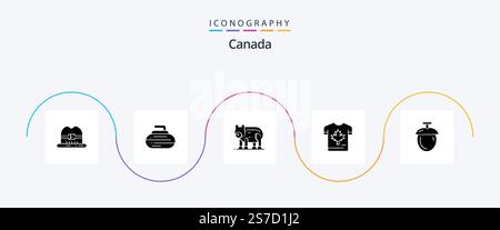 Canada Glyph 5 Icon Pack Including nuts. maple. bear. leaf. autumn Stock Vector