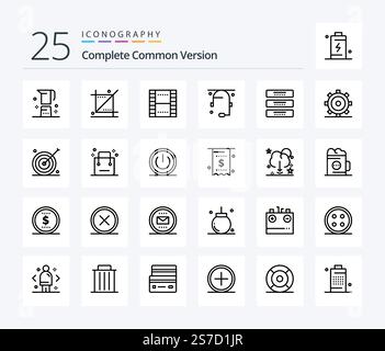 Complete Common Version 25 Line icon pack including help. communication. tool. ux. film Stock Vector