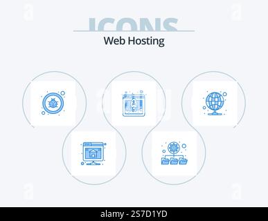 Web Hosting Blue Icon Pack 5 Icon Design. proxy. hosting. fixing. web hosting. database Stock Vector