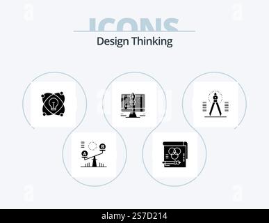Design Thinking Glyph Icon Pack 5 Icon Design. design. comuter. paper. drawing. drawing Stock Vector