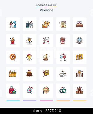 Creative Valentine 25 Line FIlled icon pack  Such As love. wedding. email . heart. file Stock Vector