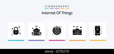 Internet Of Things Glyph 5 Icon Pack Including mobile. internet of things. wifi. internet. camera. Creative Icons Design Stock Vector