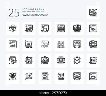 Web Development 25 Line icon pack including development. web. seo. sitemap. form Stock Vector