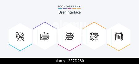 User Interface 25 Line icon pack including . . user. edit. comment Stock Vector