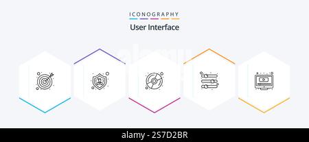 User Interface 25 Line icon pack including play. dvd. slider. options Stock Vector