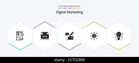 Digital Marketing 25 Glyph icon pack including connect. network. web. twitter. like Stock Vector