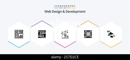 Web Design And Development 25 Glyph icon pack including layout . design . user . graphic design Stock Vector