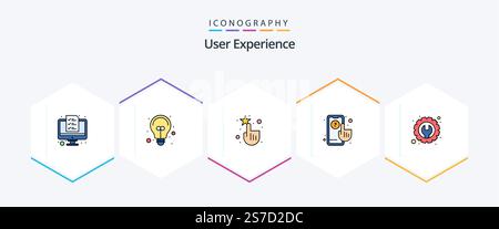 User Experience 25 FilledLine icon pack including tools. settings. interface. gear. silhouette Stock Vector