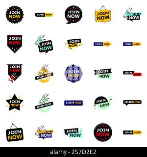 25 High quality Typographic Designs for a professional membership promotion Join Now Stock Vector