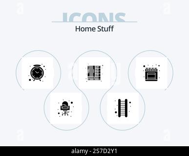 Home Stuff Glyph Icon Pack 5 Icon Design. kitchen. clock. cupboard. cabinet Stock Vector