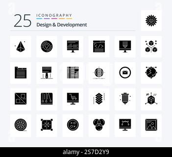 Design & Development 25 Solid Glyph icon pack including web design. coding. sticker. browser. programing Stock Vector